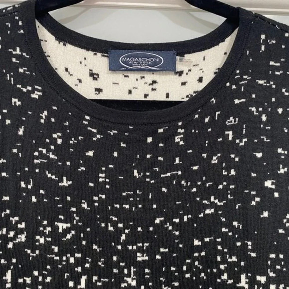 Magaschoni Women's Black & White Silk Cashmere Sleeveless Stretchy Dress Sz L - Picture 2 of 4